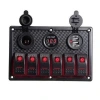6lı ON-OFF Kırmızı Işıklı Anahtar Switch Panel 2x5V USB Çakmaklık ve Voltaj Göstergeli