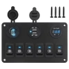 6lı ON-OFF Mavi Işıklı Anahtar Switch Panel 2x5V USB Çakmaklık ve Voltaj Göstergeli