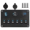 6lı ON-OFF Mavi Işıklı Anahtar Switch Panel 2x5V USB Çakmaklık ve Voltaj Göstergeli