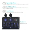 6lı ON-OFF Mavi Işıklı Anahtar Switch Panel 2x5V USB Çakmaklık ve Voltaj Göstergeli