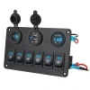 6lı ON-OFF Mavi Işıklı Anahtar Switch Panel 2x5V USB Çakmaklık ve Voltaj Göstergeli