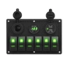 6lı ON-OFF Yeşil Işıklı Anahtar Switch Panel 2x5V USB Çakmaklık ve Voltaj Göstergeli