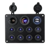 8li ON-OFF Mavi Nokta Işıklı Anahtar Switch Panel 2x5V USB Çakmaklık ve Voltaj Göstergeli