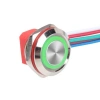 WD12C1-Wired-P1-E 12mm Düz Yaylı Yeşil Işıklı Metal Buton - Kablolu