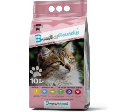 Kedi Kumu Benty Sandy Bebek Pudra Kokulu İnce Taneli Topaklaşan Bentonit Kedi Kumu 10 L