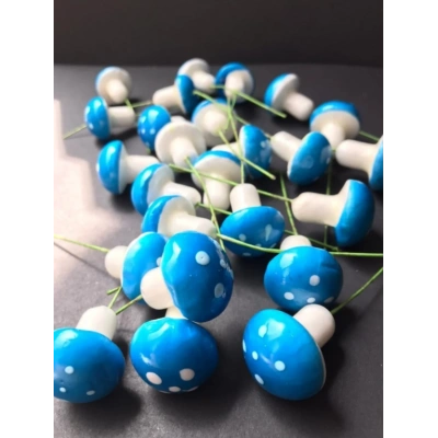 Mavi Beyaz Mantar Teraryum Minyatür Süsleme (25 ADET)