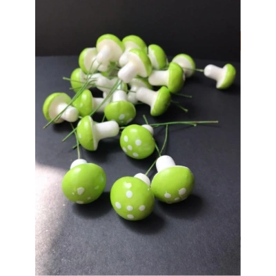 Yeşil Beyaz Mantar Teraryum Minyatür Süsleme (50 ADET)