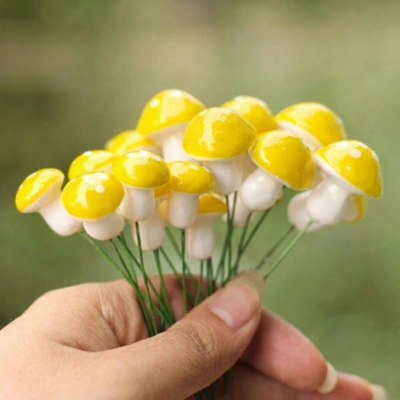 Sarı Beyaz Mantar Teraryum Minyatür Süsleme (50 ADET)