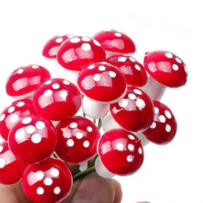 Kırmızı Beyaz Mantar Teraryum Minyatür Süsleme (50 ADET)