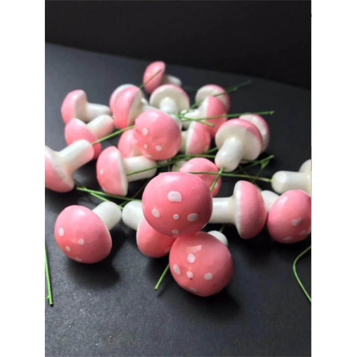 Pembe Beyaz Mantar Teraryum Minyatür Süsleme (50 ADET)