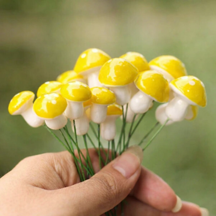 Sarı Beyaz Mantar Teraryum Minyatür Süsleme (10 ADET)