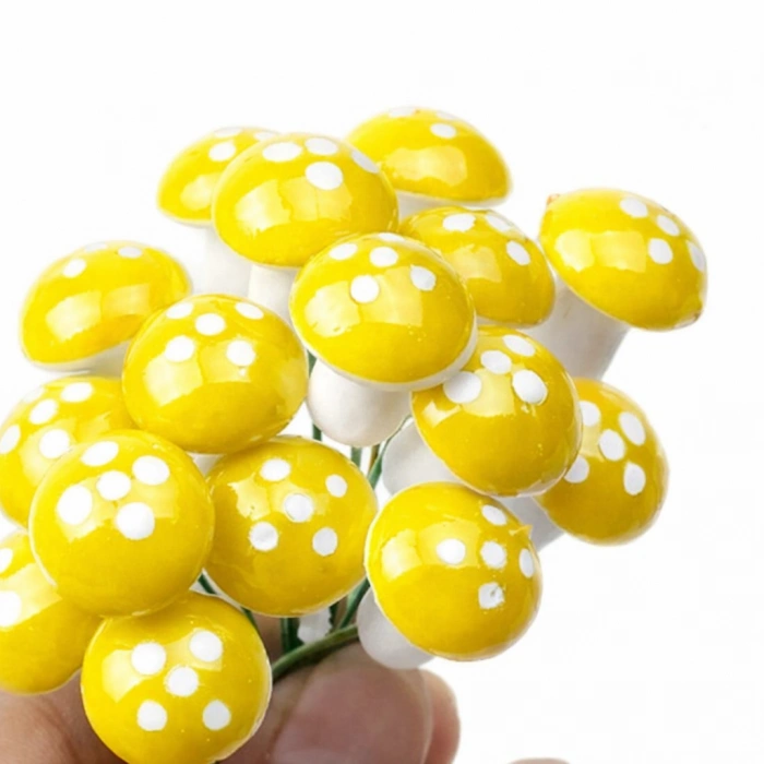 Sarı Beyaz Mantar Teraryum Minyatür Süsleme (50 ADET)