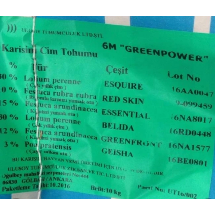 6m greenpower çim tohumu 10 kg