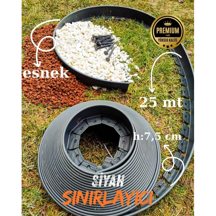 Çim Sınırlayıcı Esnek 25 MT SİYAH Çim Ayırıcı