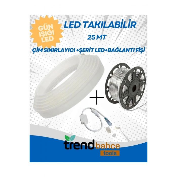 Led Takılabilir 25 mt Çim Sınırlayıcı + GÜN IŞIĞI Şerit Led + 1 Adet Bağlantı Fişi Seti