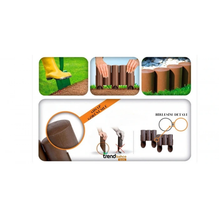 Trendbahce Ahşap Görünümlü Çim Bordürü 2.3 METRE Çim Ayırıcı