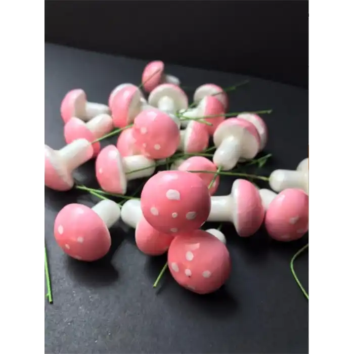 Pembe Beyaz Mantar Teraryum Minyatür Süsleme (10 ADET)