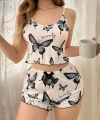 Kadın Kelebek Baskılı Fiyonk Detaylı Şortlu Pijama Takımı