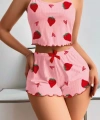 Kadın Pembe Pamuklu Çilek Desenli Şortlu Pijama Takımı