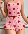 Kadın Pembe Pamuklu Çilek Desenli Şortlu Pijama Takımı