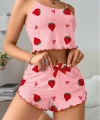 Kadın Pembe Pamuklu Çilek Desenli Şortlu Pijama Takımı