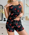 Kadın Siyah Öpücük Desenli Şortlu Pijama Takımı