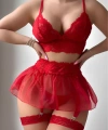 Kırmızı 5 Parça Şık Dantelli 2 Bandajlı Şık Jartiyer