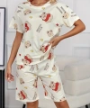 Krem Pamuklu Ayıcık Baskılı Şortlu Pijama Takımı