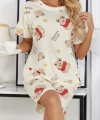 Krem Pamuklu Ayıcık Baskılı Şortlu Pijama Takımı
