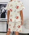Krem Pamuklu Ayıcık Baskılı Şortlu Pijama Takımı