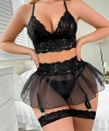 Siyah 5 Parça Şık Dantelli 2 Bandajlı Şık Jartiyer