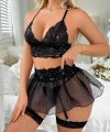 Siyah 5 Parça Şık Dantelli 2 Bandajlı Şık Jartiyer