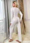 Beyaz Uzun Kollu Pamuklu Kalpli Fiyonklu Pijama Takım