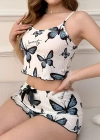 Kadın Kelebek Baskılı Fiyonk Detaylı Şortlu Pijama Takımı