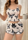 Kadın Kelebek Baskılı Fiyonk Detaylı Şortlu Pijama Takımı