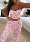 Kadın Pembe Kısa Kollu Fiyonk Detaylı Pijama Takımı