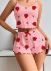 Kadın Pembe Pamuklu Çilek Desenli Şortlu Pijama Takımı