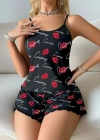 Kadın Siyah Öpücük Desenli Şortlu Pijama Takımı