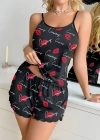 Kadın Siyah Öpücük Desenli Şortlu Pijama Takımı