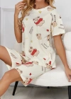 Krem Pamuklu Ayıcık Baskılı Şortlu Pijama Takımı
