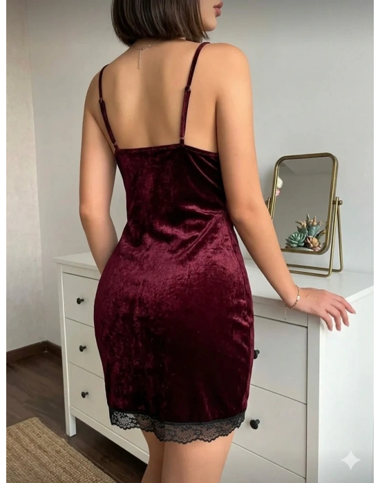 BORDO KADİFE GECELİK