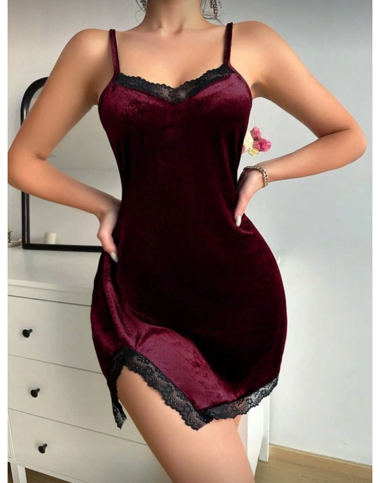 BORDO KADİFE GECELİK