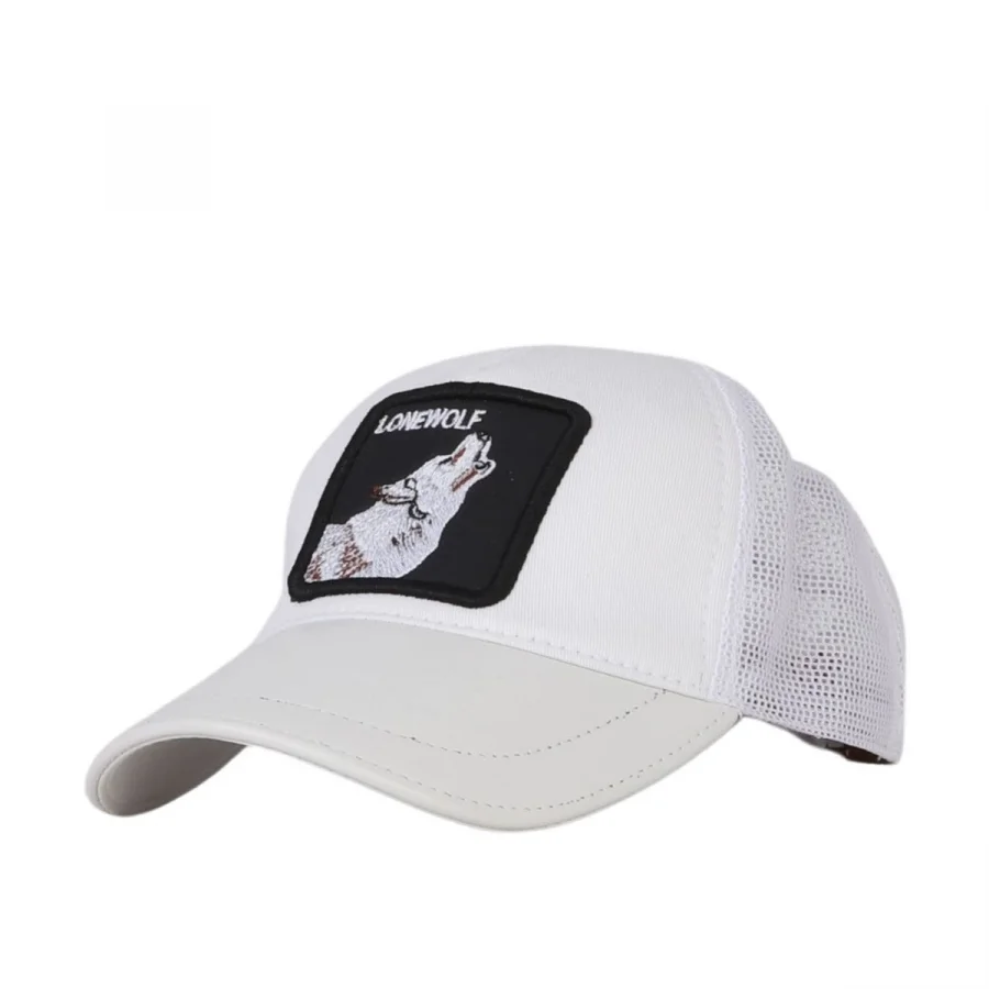 Beyaz Deri-kumaş-lonewolf Erkek Şapka 01mspk1004