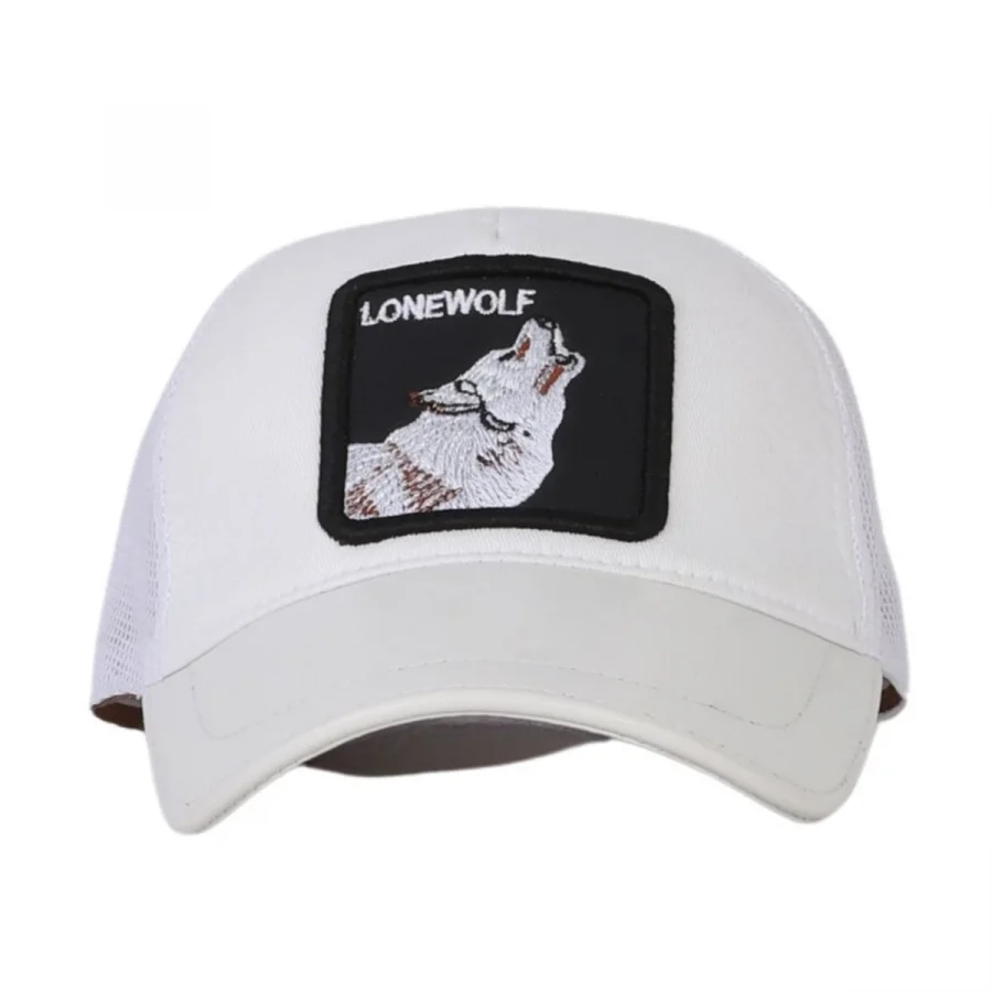 Beyaz Deri-kumaş-lonewolf Erkek Şapka 01mspk1004