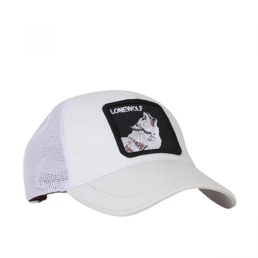 Beyaz Deri-kumaş-lonewolf Erkek Şapka 01mspk1004