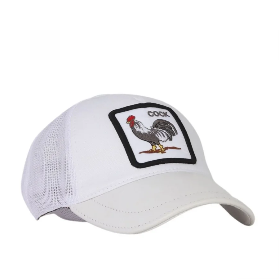 Beyaz Deri-kumaş-cock-2 Erkek Şapka 01mspk1004