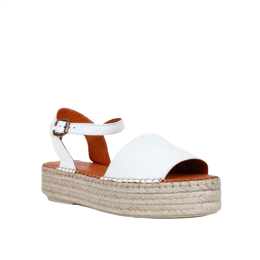 Beyaz Deri Kadın Espadril Sandalet