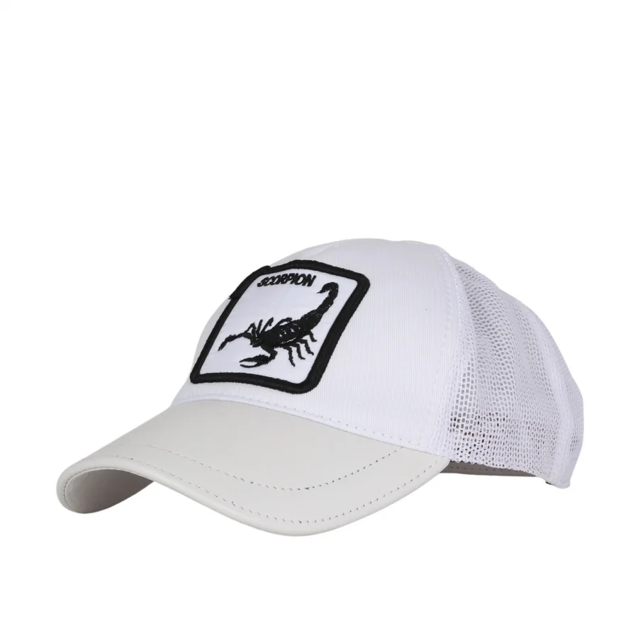 Beyaz Deri-Kumaş-Scorpion Erkek Şapka