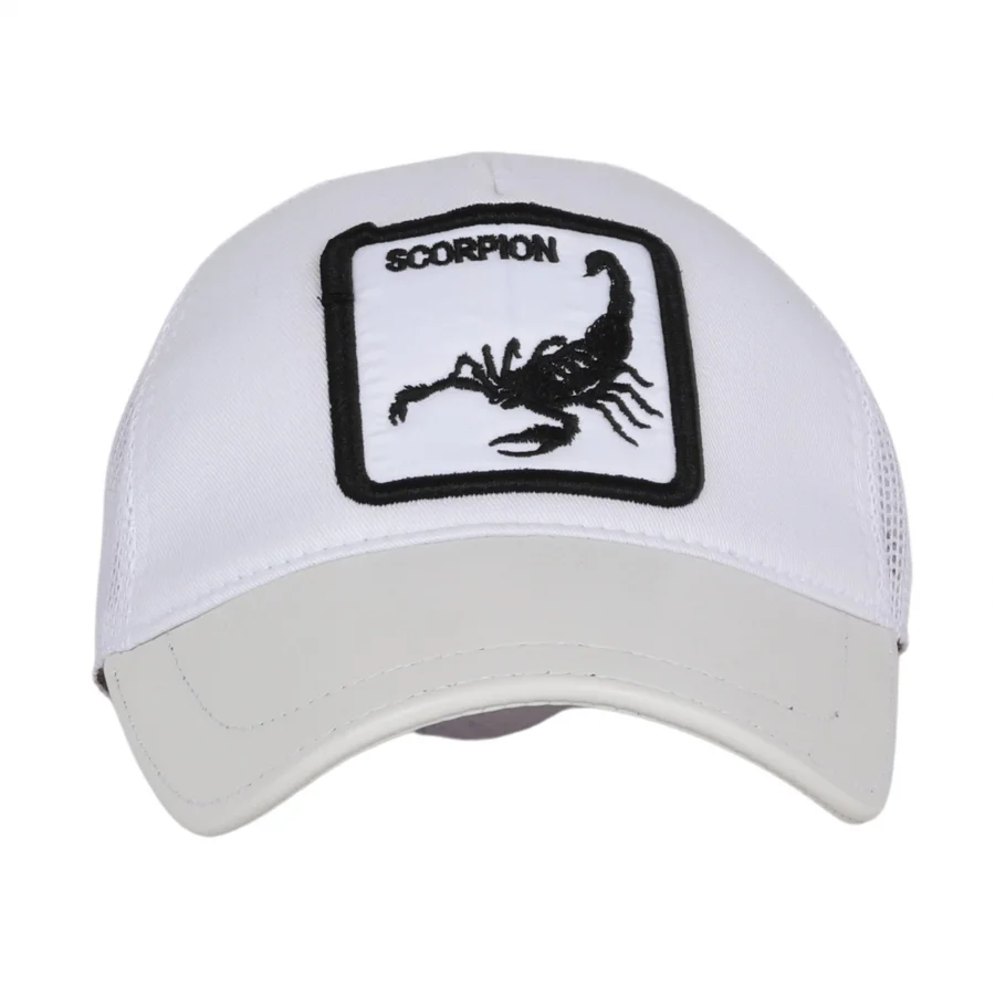 Beyaz Deri-Kumaş-Scorpion Erkek Şapka