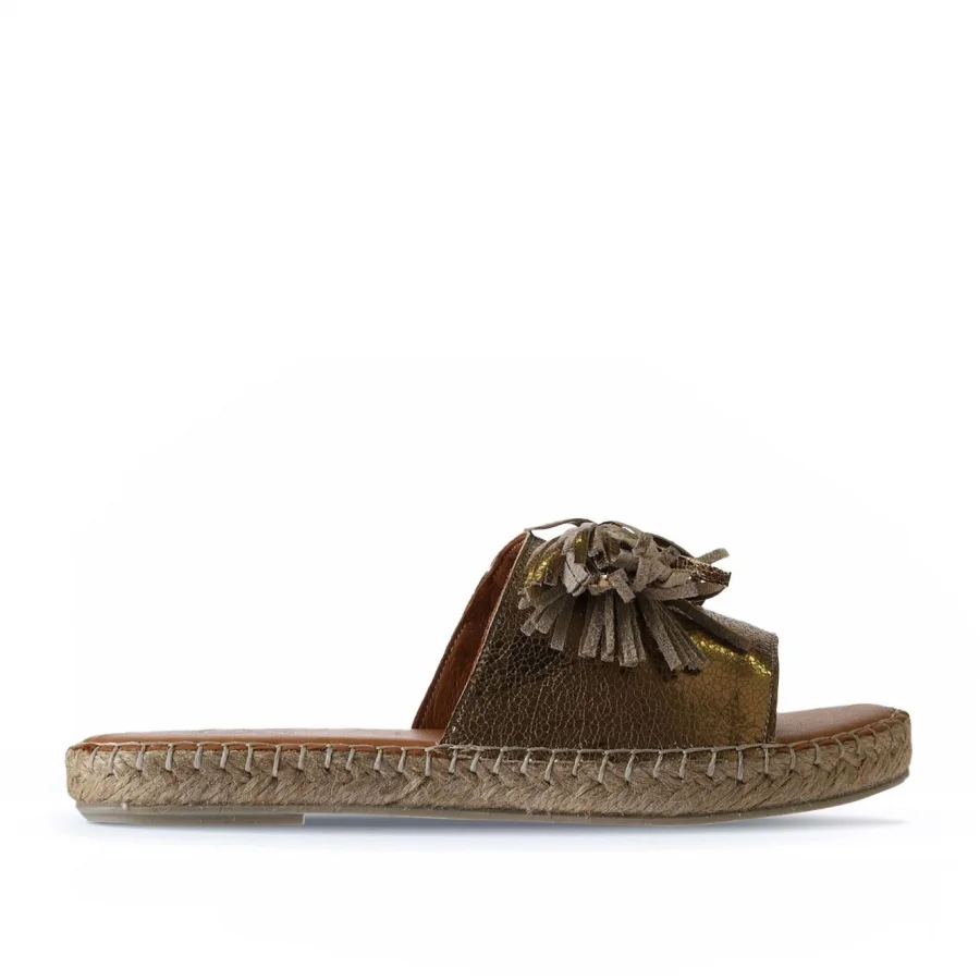 Bronz Parlak Deri Kadın Espadril Terlik